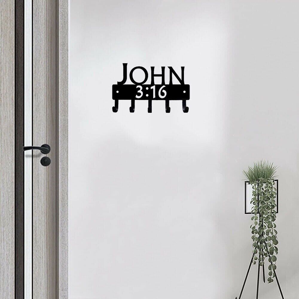 Wall Mounted Hook Up John 3:16 Bible Reference Christian Key Rack Decor