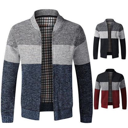 Men's Cardigan Sweater Fall Stand Collar Fleece Full Zip Male Clothing Coat