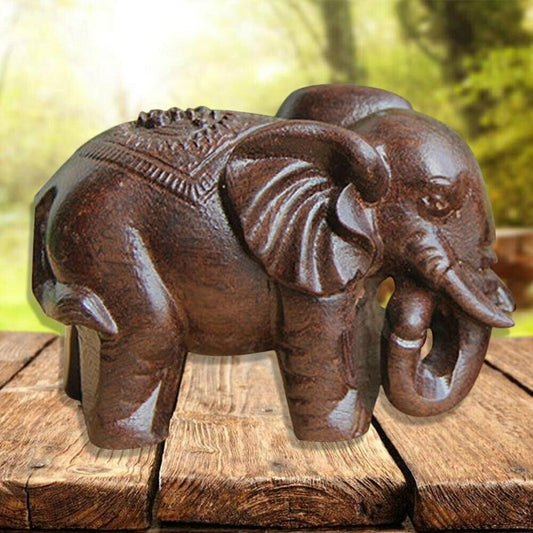 Wooden Animals Mini Statue Decorations Fortune Elephant Figurines Craft Carved