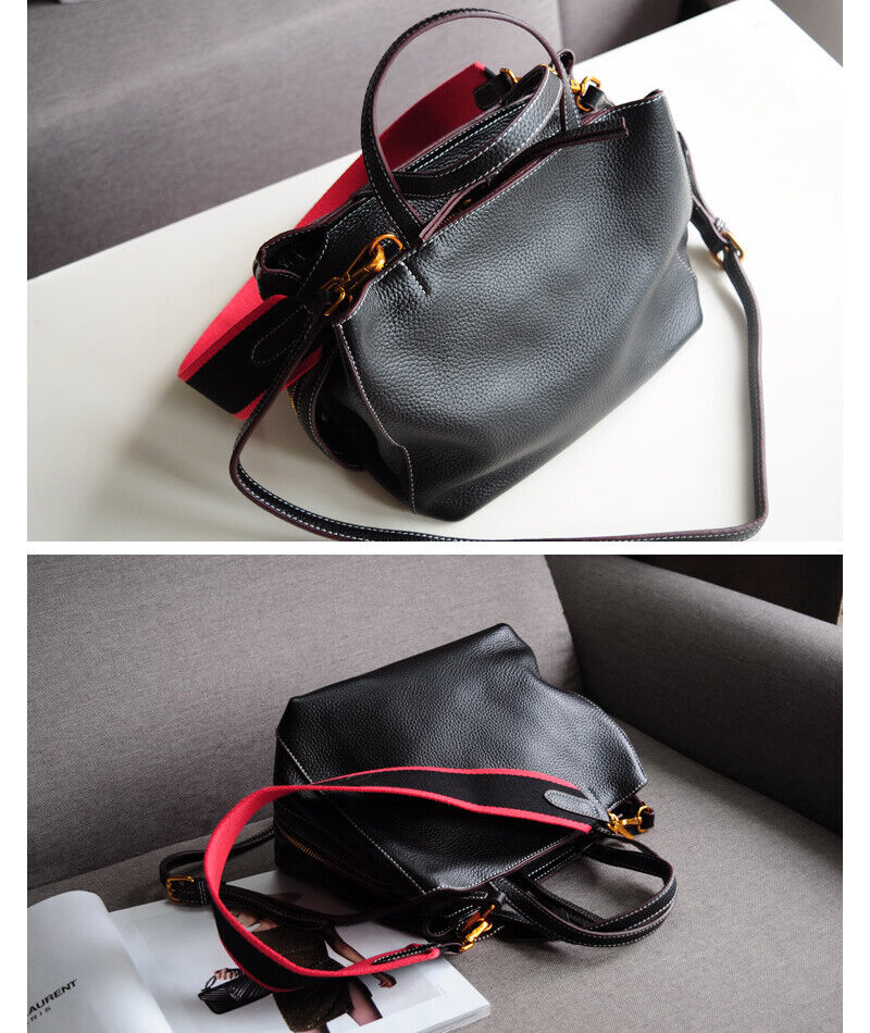 Soft Real Leather Small Handabg Shoulder Bag Tote Purse Crossbody w/ Long Strap