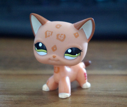 Mini Pet Shop Toys Green Eyes Tan Leopard Spot Short Hair Cat LPS #1120 Limited