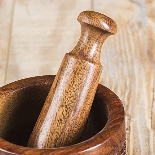 Handmade Natural Wooden Mortar & Pestle Mixing Grinder Set Garlic Press Kitchen