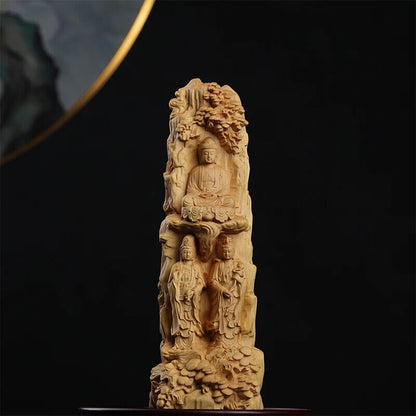 22cm Boxwood Real Wood Sculpture Feng Shui Sculpture God Buddha Home Décor Myth