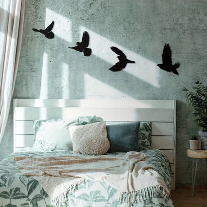 Black Birds Metal Wall Decor, 4pcs Birds Metal Wall Art Decorative Metal Art