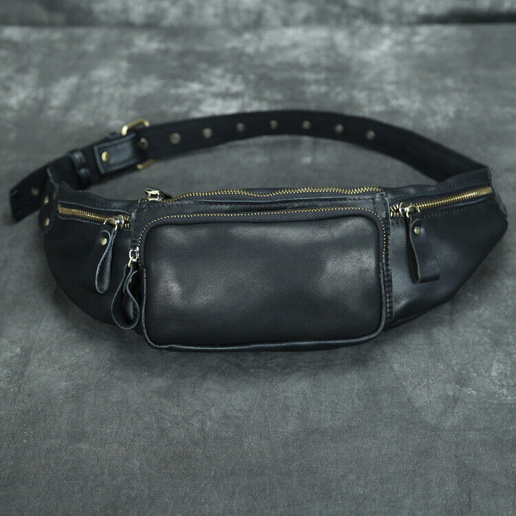 Men's Outdoor Genuine Leather Waist Fanny Pack Crossbody Bags Sling Shoulder Bag