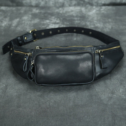 Men's Outdoor Genuine Leather Waist Fanny Pack Crossbody Bags Sling Shoulder Bag