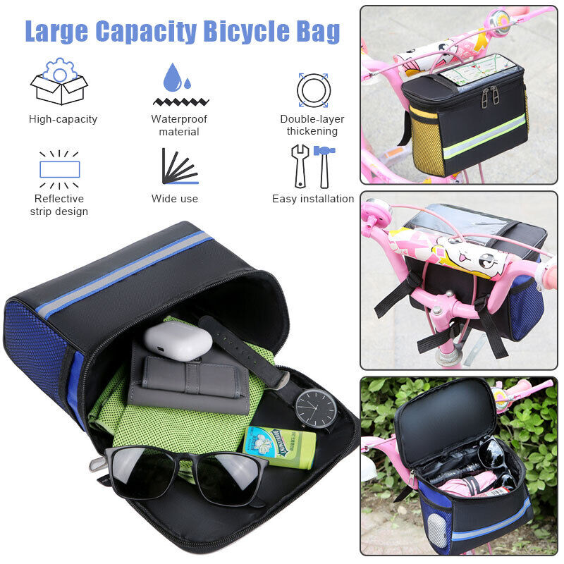 Bicycle Handlebar Basket Bag Waterproof Bike Reflective Front Pannier Tube Bag