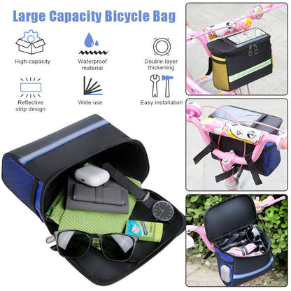 Bicycle Handlebar Basket Bag Waterproof Bike Reflective Front Pannier Tube Bag