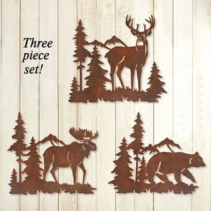 Deer Bear Moose In The Forest Pine Tree, Set Of 3 Concise Decoration Hanging