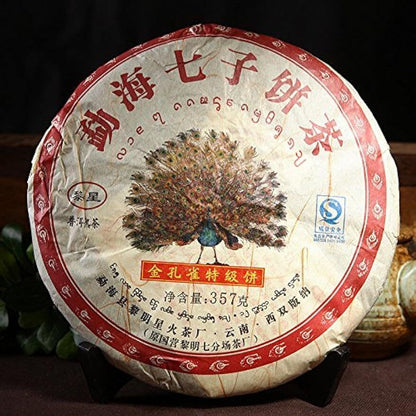 Golden Peacock Premium Shu Puer Cake Ripe Pu-erh Menghai Ripe Puer Tea 357g