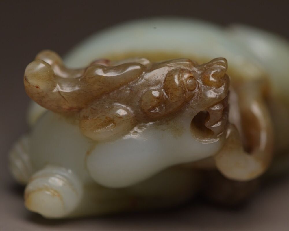 Collection China Hotan Jade Carved Dragon Turtle Statue Exquisite Figurines Art
