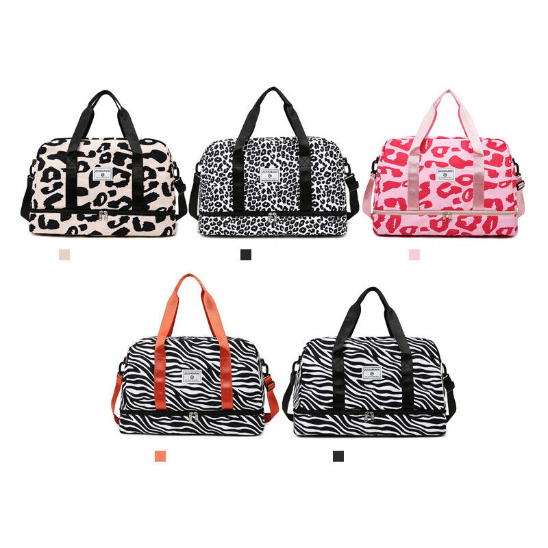 Travel Luggage Bag Women Leopard Waterproof Sport Gym Dry Wet Separation Handbag