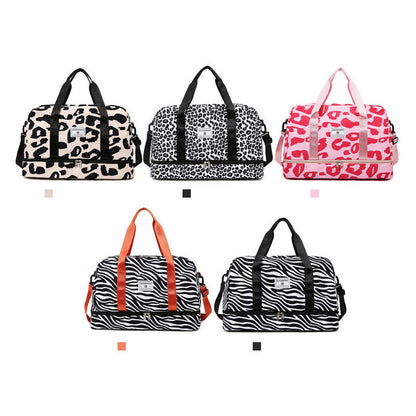 Travel Luggage Bag Women Leopard Waterproof Sport Gym Dry Wet Separation Handbag