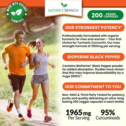 TURMERIC CURCUMIN & BIOPERINE BLACK PEPPER | 1965MG STRENGTH 200 CAPSULES |