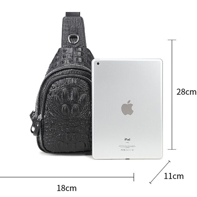 Sling Backpack Men's Genuine Leather Crocodile Crossbody/Shoulder Bag for Hiking