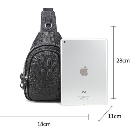 Sling Backpack Men's Genuine Leather Crocodile Crossbody/Shoulder Bag for Hiking