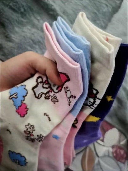 4 Pairs Women Girl Hello Kitty Kuromi My Melody Cinnamoroll Socks Soft Warm Sock