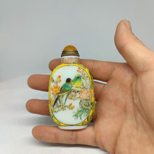 vintage chinese peking glass snuff bottle hand painted parrot bird flower qing