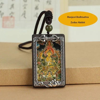 Ebony Thangka Zodiac Buddha Decorative Pendant Tibetan Religious Pendant -