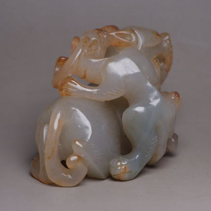 Antique Chinese Natural Hetian Jade Carving Beast Statue Exquisite Sculpture Art