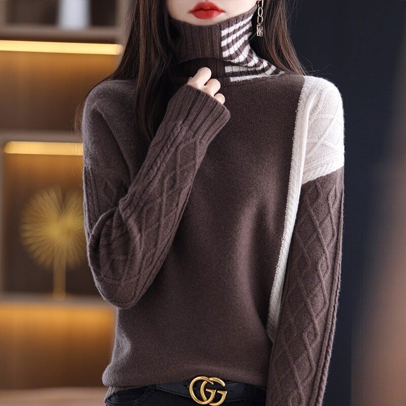 Women's Sweaters Long Sleeve Thick Pullover 100% Wool Knit Tops Jumper Clothing