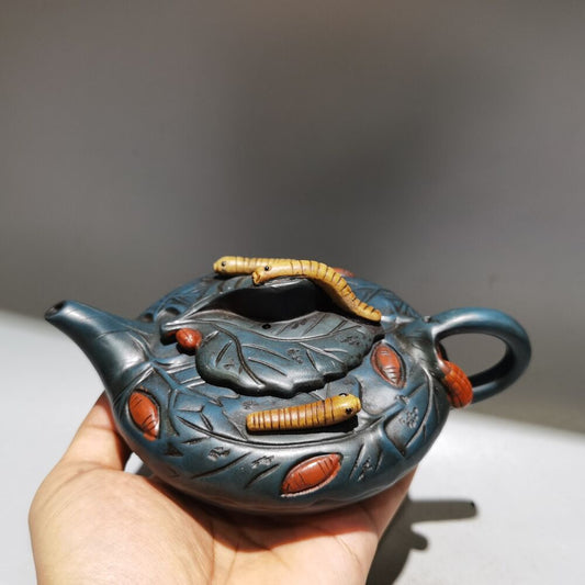 vintage chinese yixing purple clay teapot zisha ceremony silkworm gift teaware