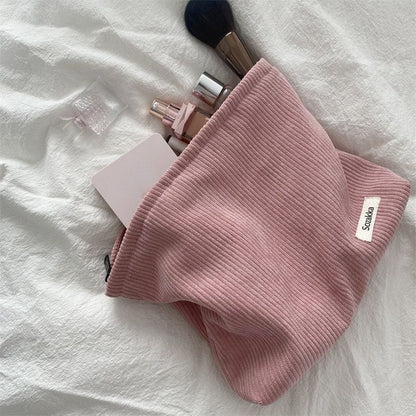 Corduroy Women Cosmetic Bag Cotton Cloth Makeup Pouch Travel Bag Organizer 1 PC