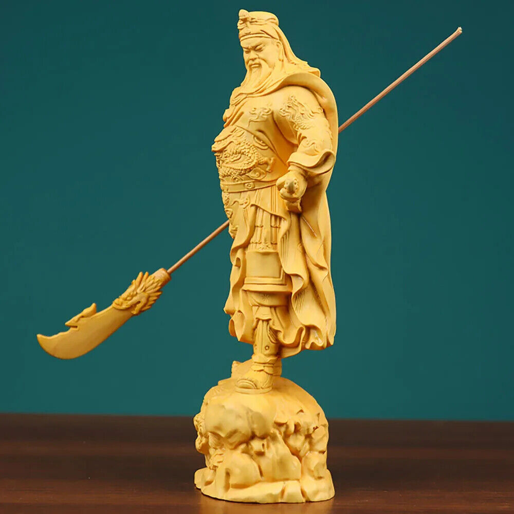 Wooden Guan Gong Guan Yu Boxwood Carving Guangong God Wealth Solid Figure Buddha
