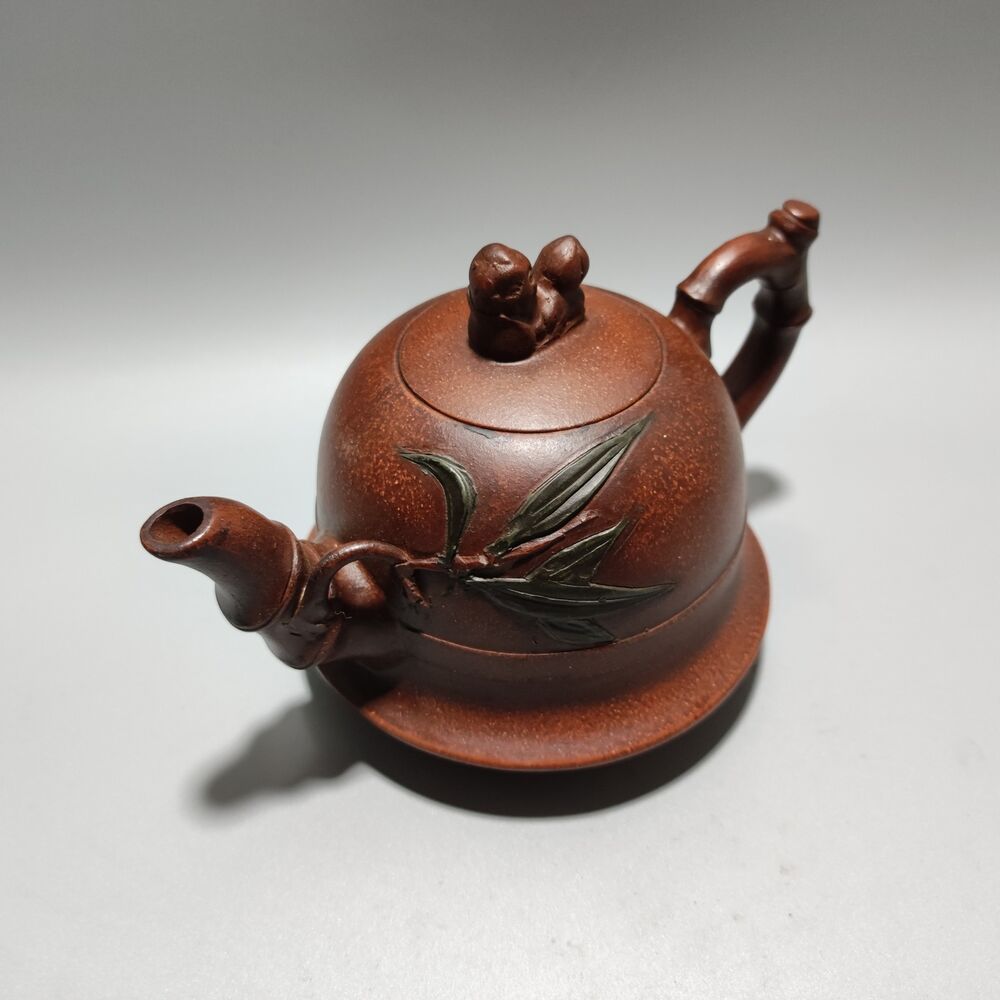 Vintage Chinese Yixing Purple Clay Teapot Zisha Ceremony Ceramic Bamboo Teaware