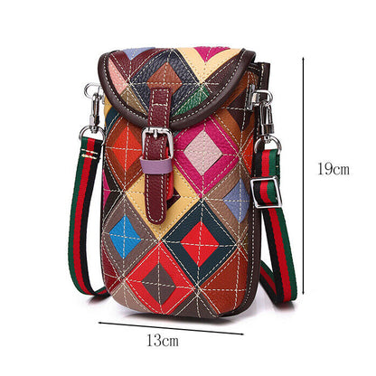 Real Leather Colorful (random) Patchwork Women's Sling Shoulder Bag Phone Holder
