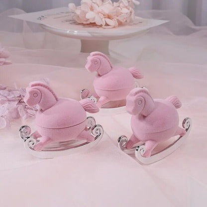 Jewelry Box Metal Ring Ear Studs Horse Shape Storage Organizer Bin 7.4x7.1x3.8cm