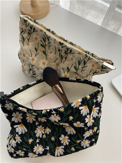 Cosmetic Pouch Embroidery Floral Print Traveling Toiletry Bag Canvas Makeup Case
