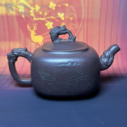 Vintage Chinese Yixing Purple Clay Teapot Zisha Ceremony Carving Dragon Tea Set