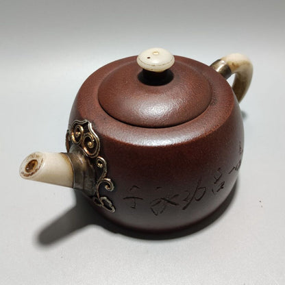 Vintage Chinese Yixing Purple Clay Teapot Zisha Ceremony Ceramic Bamboo Tea Set