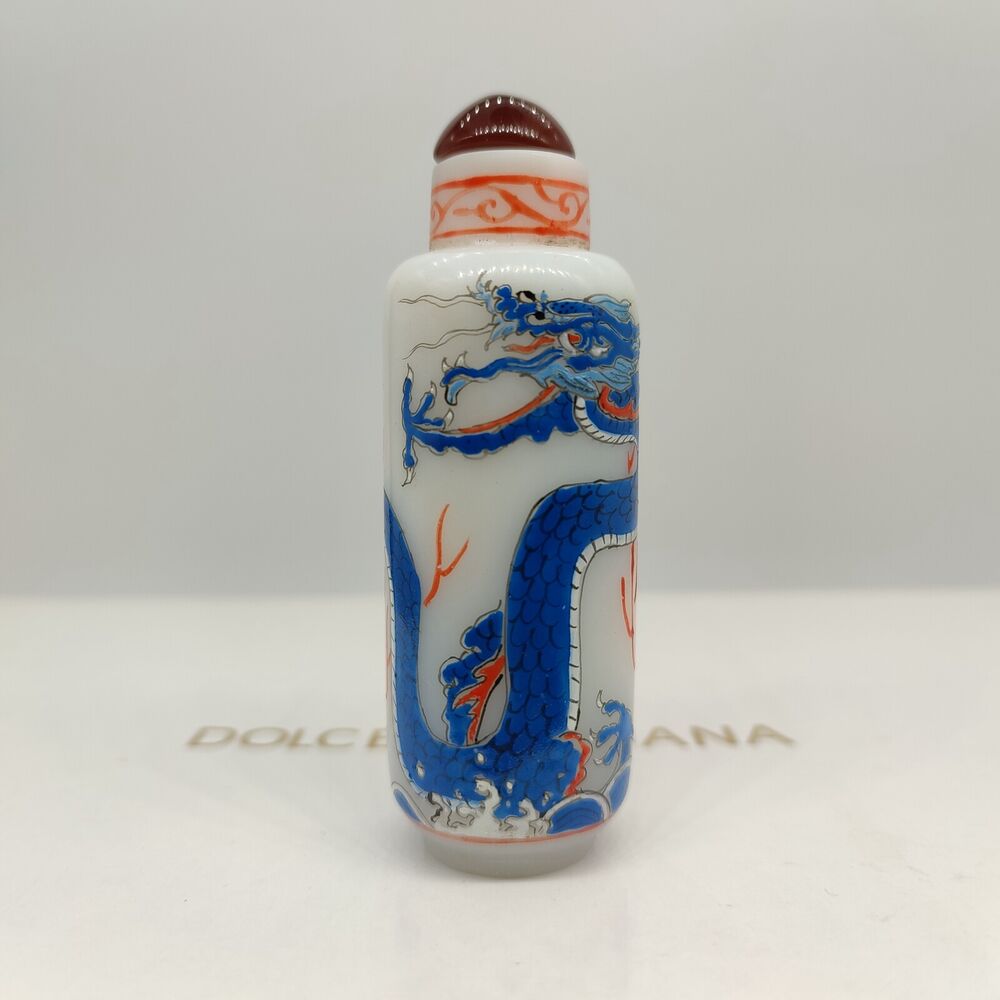 chinese peking glass snuff bottle painted dragon statue colored glaze collection