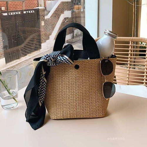 Straw Bags Women Handmade Woven Basket Tote Beach Bags Canvas Handbags