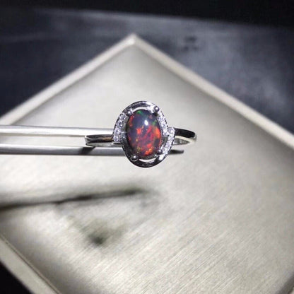 Natural Ethiopian Black Opal Gemstone Solid 925 Sterling Silver Women Rings