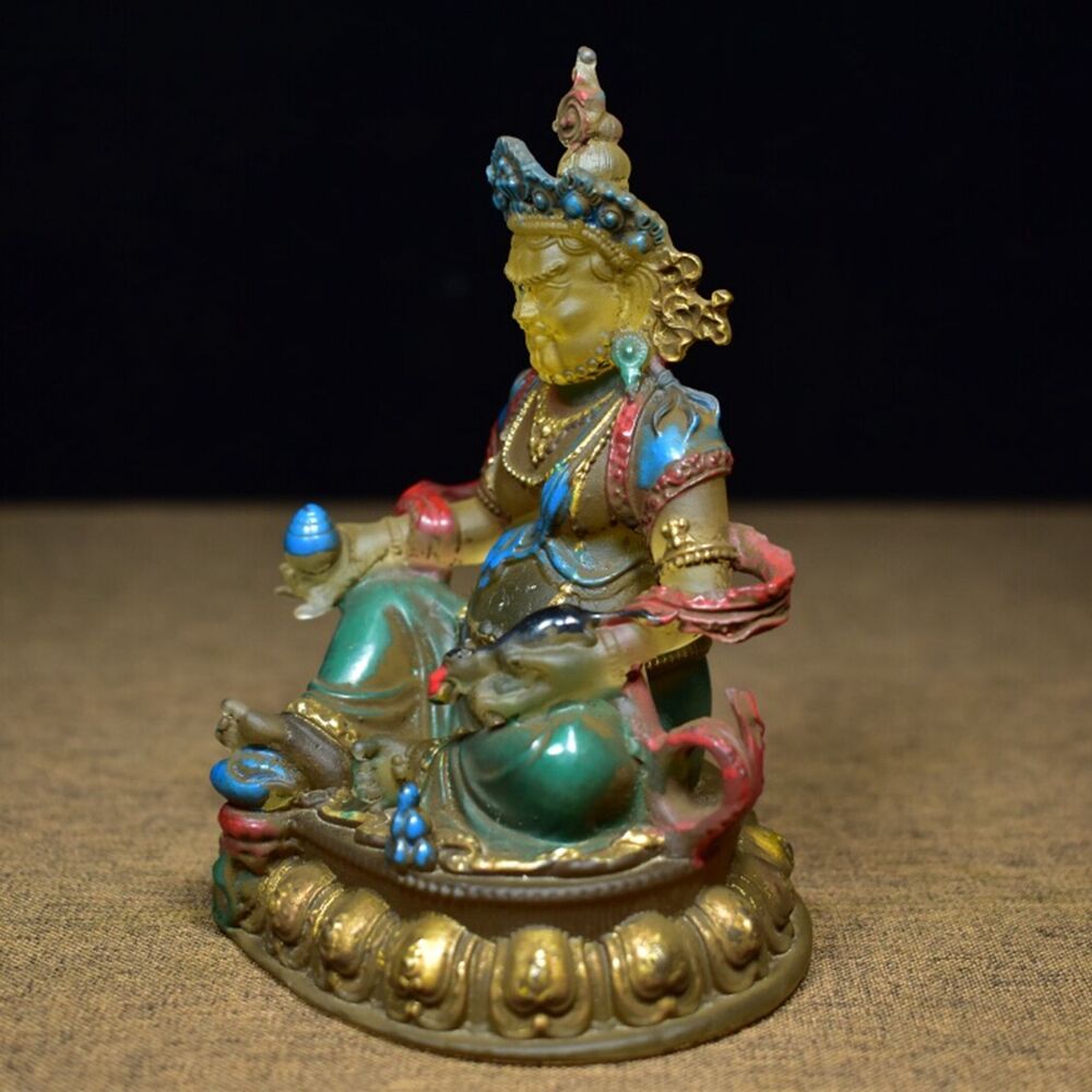 old chinese colored glaze Statue Carving buddha gold gilding buddhist Exorcism