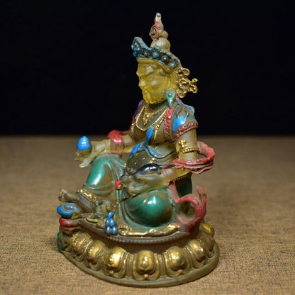 old chinese colored glaze Statue Carving buddha gold gilding buddhist Exorcism