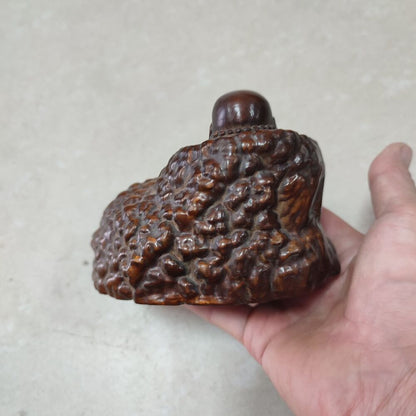 Wood carving buddha statue buddhism good fortune Amitabha fat happy praying art
