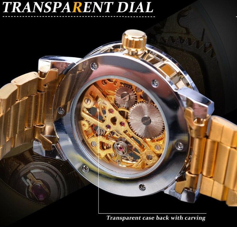 Men's Watches Skeleton Watch Mechanical Movement Stainless Steel Transparent Uk