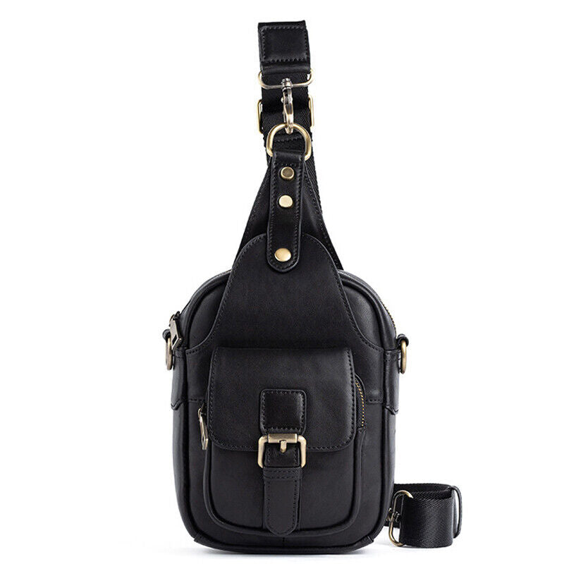 Men's Sling Backpack, 100% Cowhide Leather Vintage Chest Bag Crossbody Daypack