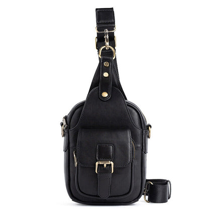 Men's Sling Backpack, 100% Cowhide Leather Vintage Chest Bag Crossbody Daypack