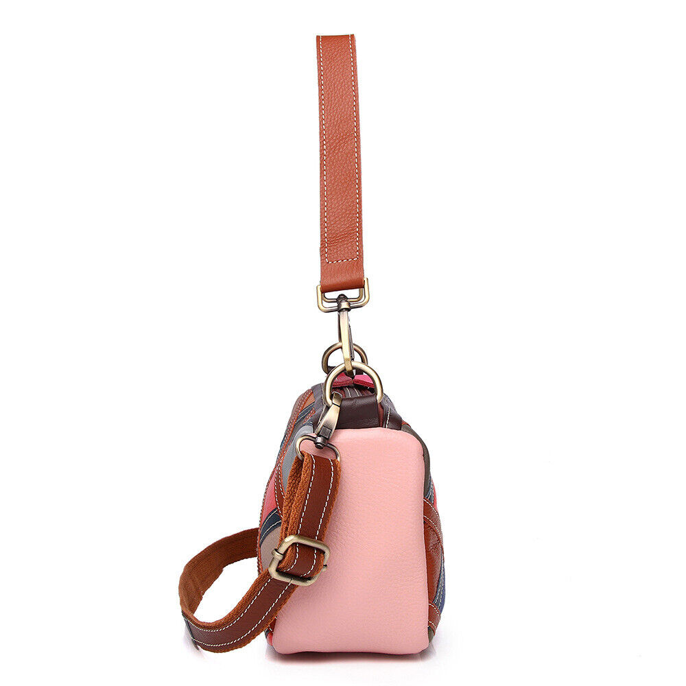 Real Leather Colorful (random) Patchwork Handbag Women's Tote Sling Shoulder Bag