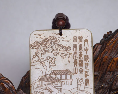 Chinese Natural Hetian Jade Carved Landscape Statues Exquisite Pendant Jewelry