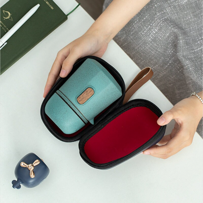 Green Ceramic Tea Cups and Sets Penguin Portable Travel Tea Set
