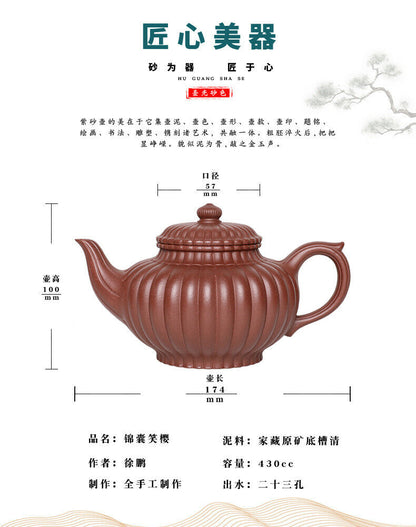 430cc chinese Yixing Handmade Zisha Dicaoqing clay Teapot JinNang Hu Tea Pot