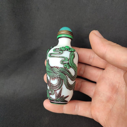 Fine Peking Chinese Snuff Bottle Glass Statues Carved Phoenix Sculpture Snuffbox