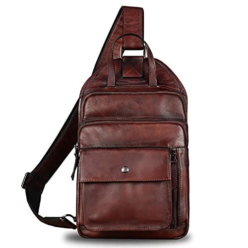 IVTG Genuine Leather Sling Bag for Men Vintage Crossbody Medium, Coffee