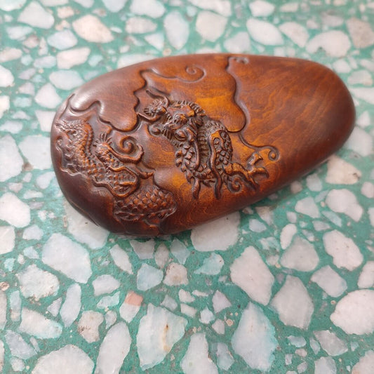 Boxwood Carving Tea Shovel Figuras Decorativas Dragon Statue Sea Wave Wooden Art